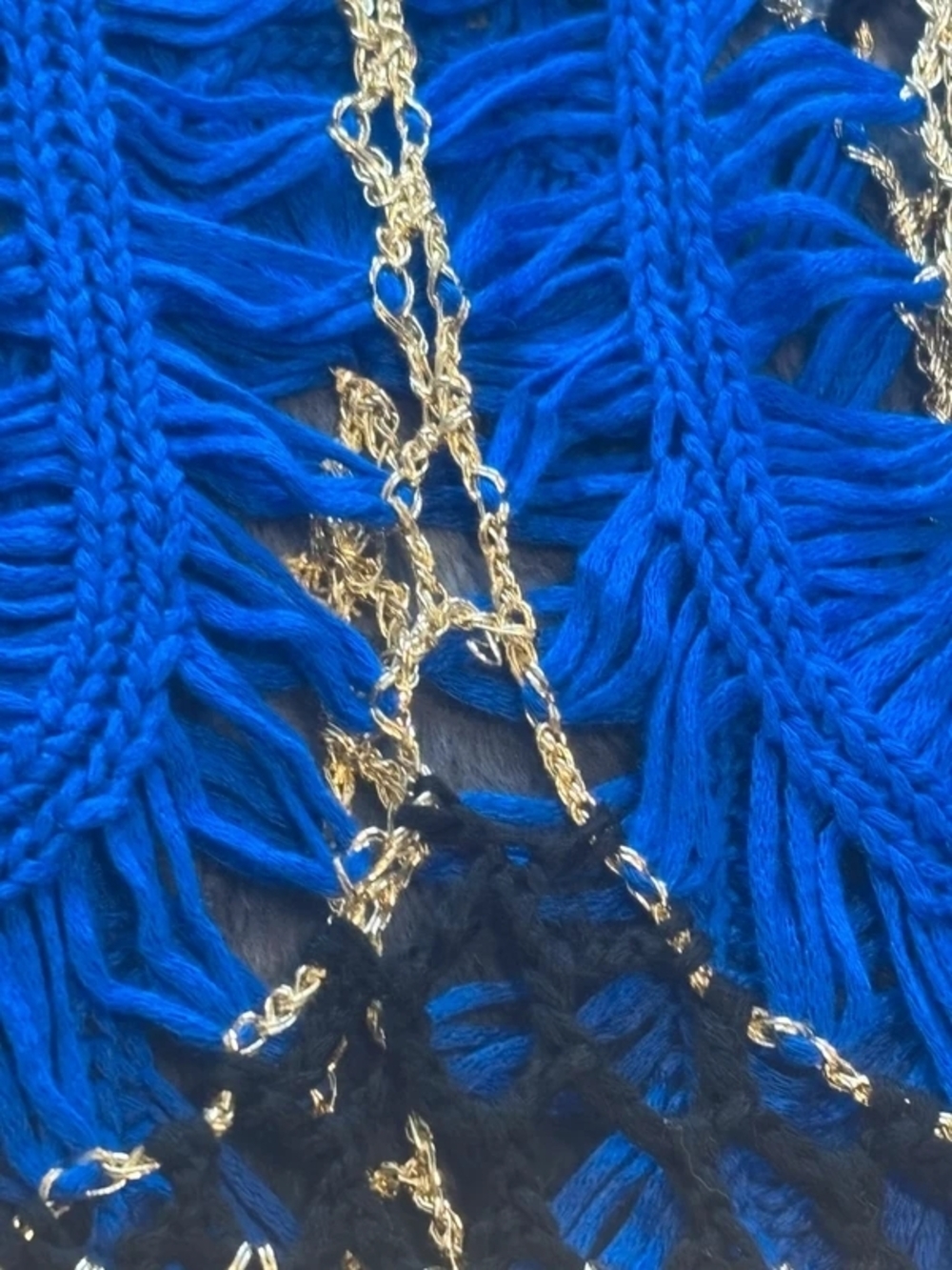 Women’s Crochet Poncho Shrug - Blue & Beige - Picture 4 of 5